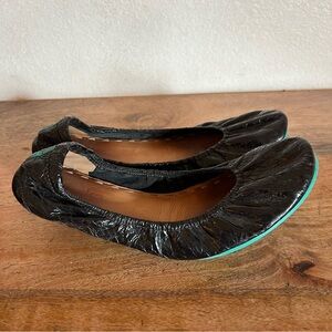 TIEKS Obsidian Black Patent Leather Ballet Flats US Size 10